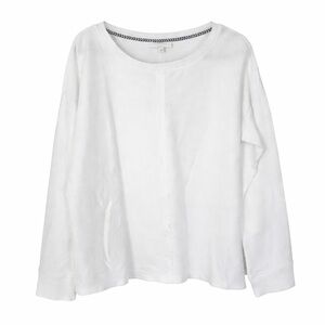 NEW DIRECTIONS STUDIO‎ Women's Raw Seam Pullover Top White Relaxed Fit Texture L